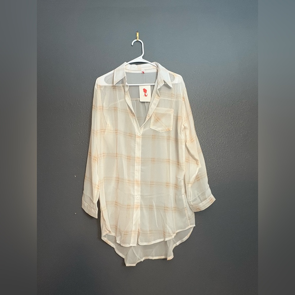 Women's Cream Plaid Button-Up Top